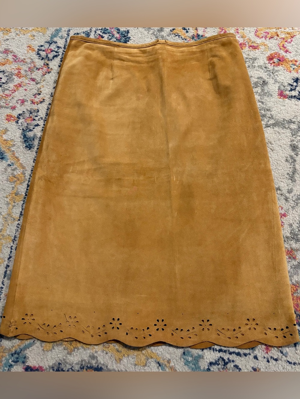 Vintage Ann Taylor Italian Suede Leather Midi Skirt Size 8